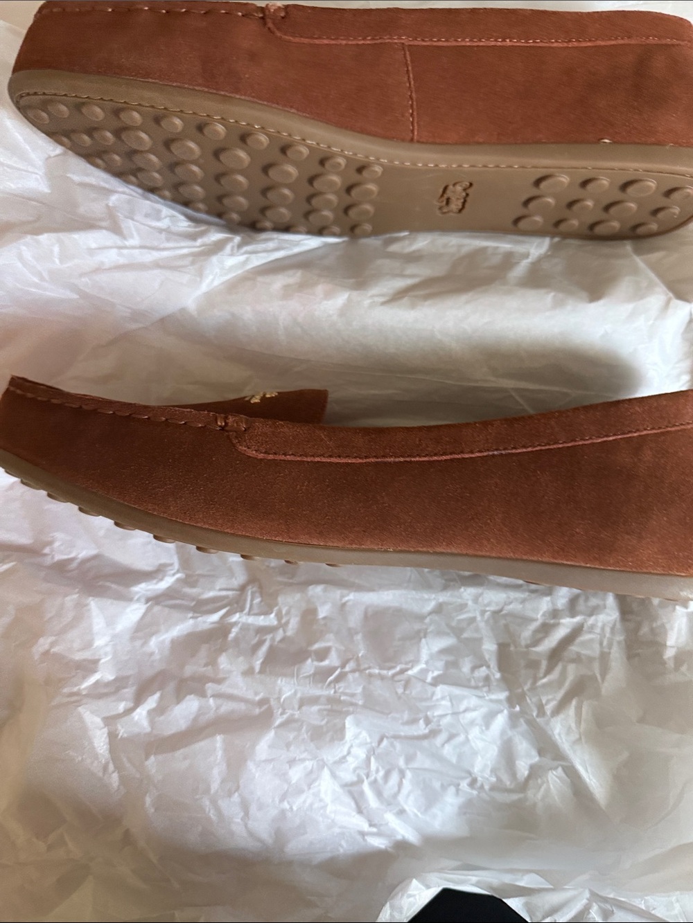 COACH Suede Loafers in Rust Brown with Gold Logo - Picture 2 of 4